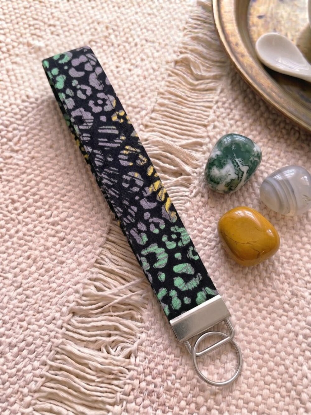 New Handmade Neon Green Purple Ombre Leopard Cheetah Fabric Key Fob Wristlet